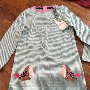 Joules Striped Dress with Bird Appliqué